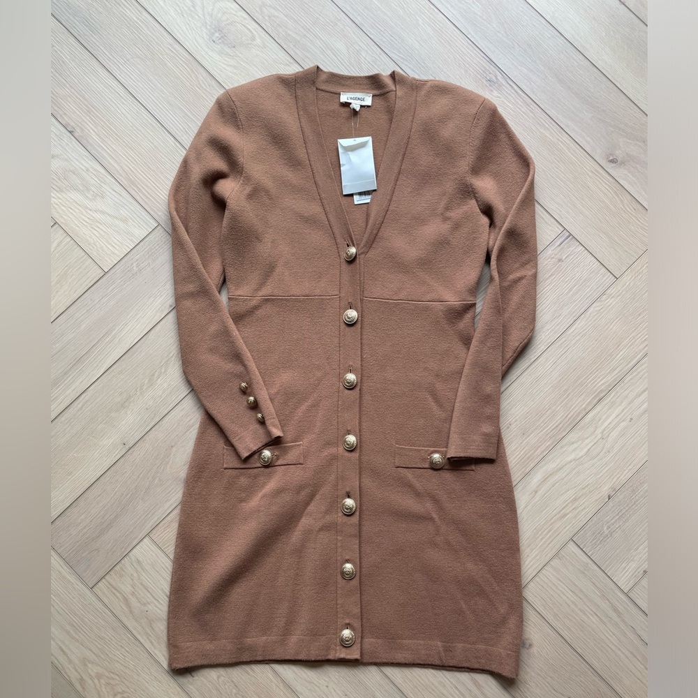 L'AGENCE Breanna Camel V Neck Mini Dress NWT